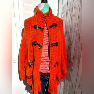 Micheal Kors Oversized Sweater Poncho with Zipper and Toggle. Burnt Orange, XS